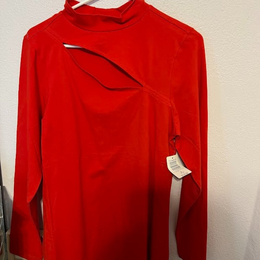 NWT tight Torrid size 2 red stretchy mock turtleneck with revealing slit